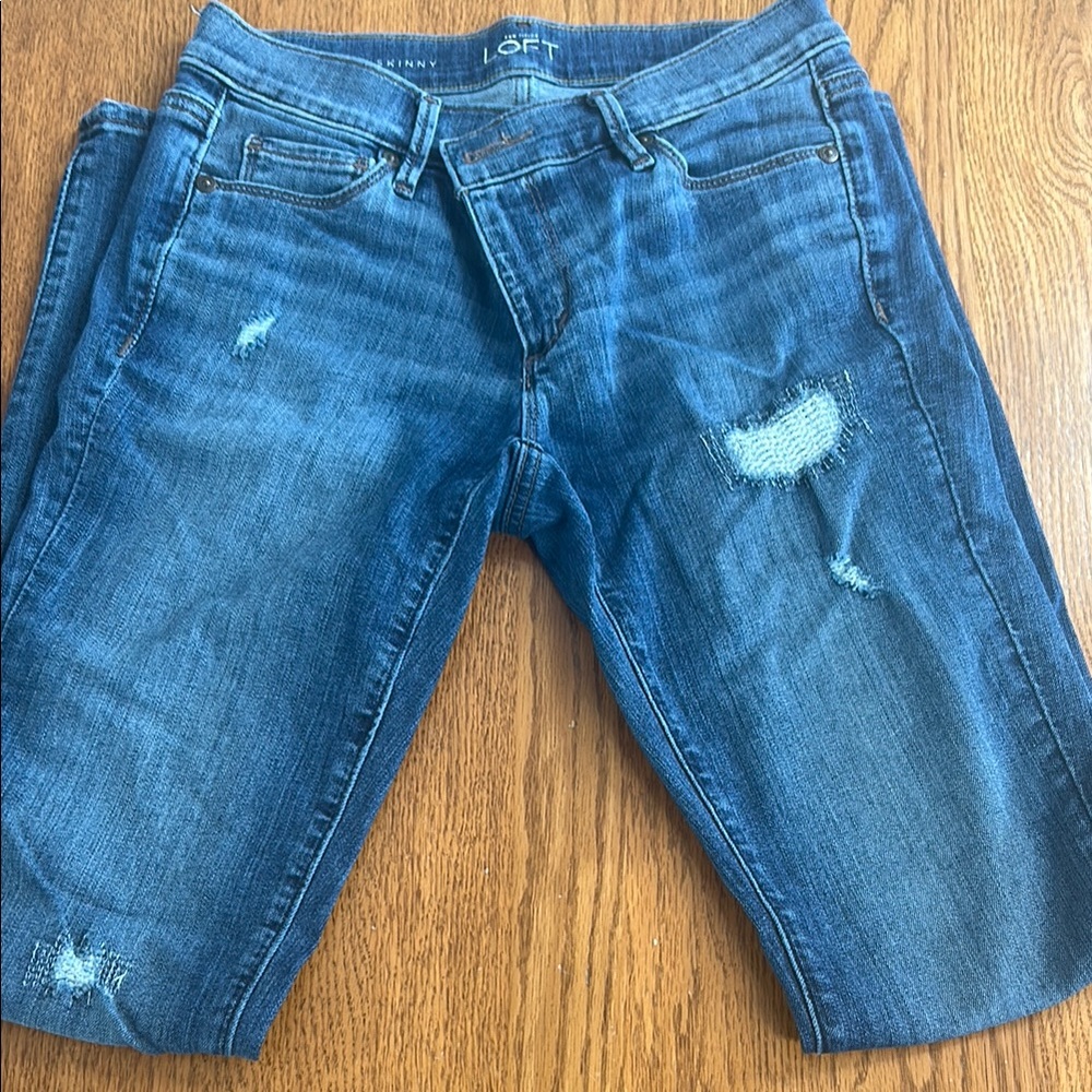 LOFT Blue Ankle Cropped Distressed Jeans